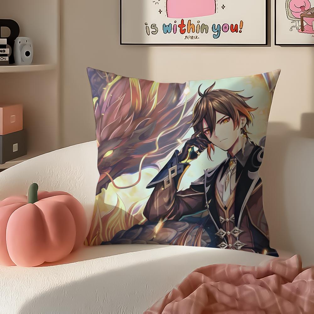 Genshin Zhongli Cushion Cover Pillowcase Short Plush Invisible zipper Room Sofa Cushion Cover