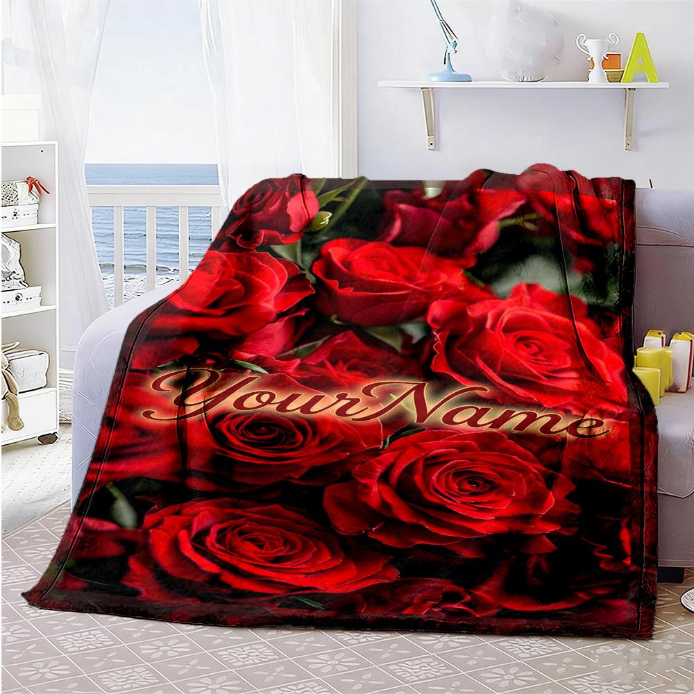 Rose Customize Your Name Blanket Lightweight Customizable Blanket Soft & Cozy Great for Livingroom Office Home Decor Office Chair