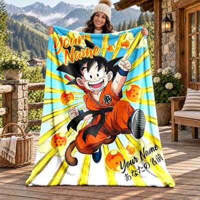 Manta de Franela Personalizada con Nombre de Dragon Ball Manta Suave y Cálida de Felpa Manta de Tiro Personalizada Regalo para Familiares y Amigos