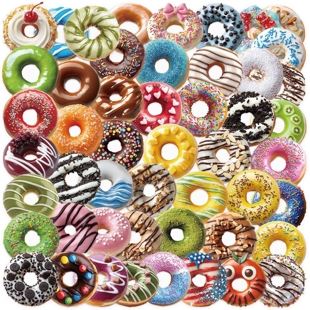 50 Transparent INS Cartoon Donut Stickers Waterproof Transparent PET Handbook Material Decorative Guitar