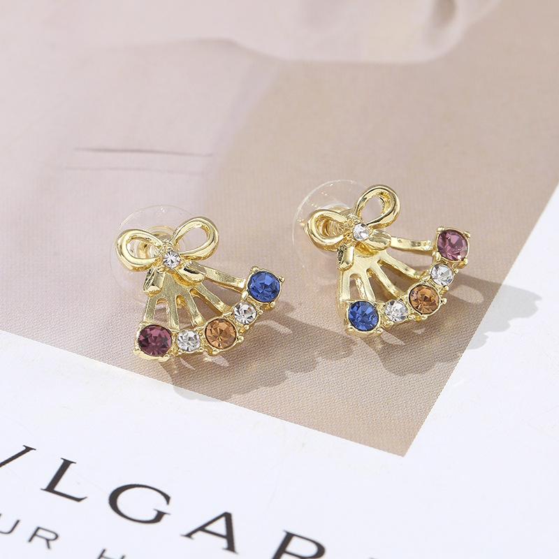 High-End Korean Dopamine Colored Zircon Bow Earrings