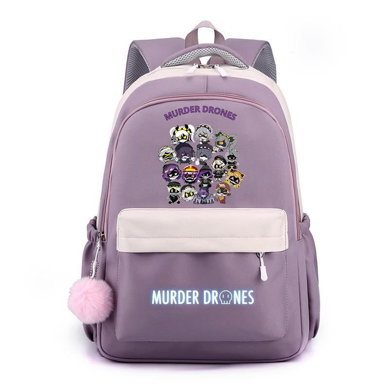 Murder Drones Backpack Teenager Daily Backpack Hot Anime High Capacity Rucksack Student Schoolbag Purple Bookbag Christmas Gift