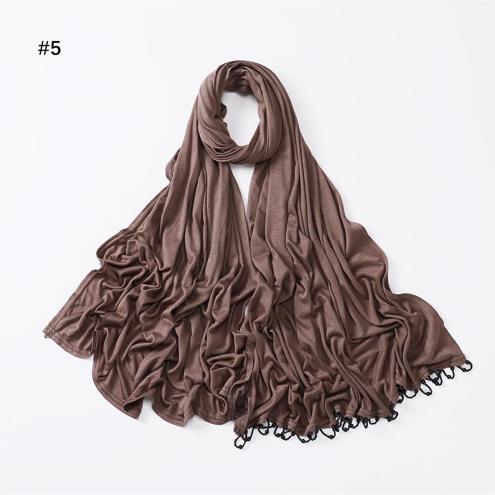 Handmade Beads Hijabs Mercerized Cotton Elasticity Jersey Hijab Muslim Women Basic Head Wrap Plain Solid Scarf Headscarf