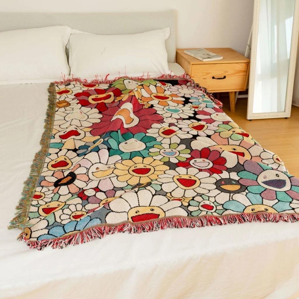 Korean Throw Blanket Sofa Sunflower Kawaii Sofa Cover For Bed Living Room Tapestry Carpet Sofa Blanket Knitting Cover Bedspread