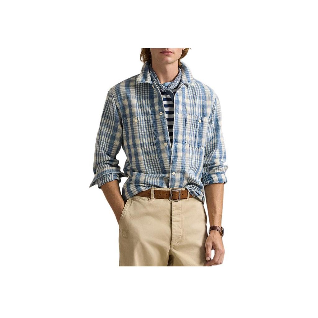 Polo Ralph Lauren Classic Fit Plaid Linen Cotton Work Shirt Men Shirts Blue MNPOWOV16824149