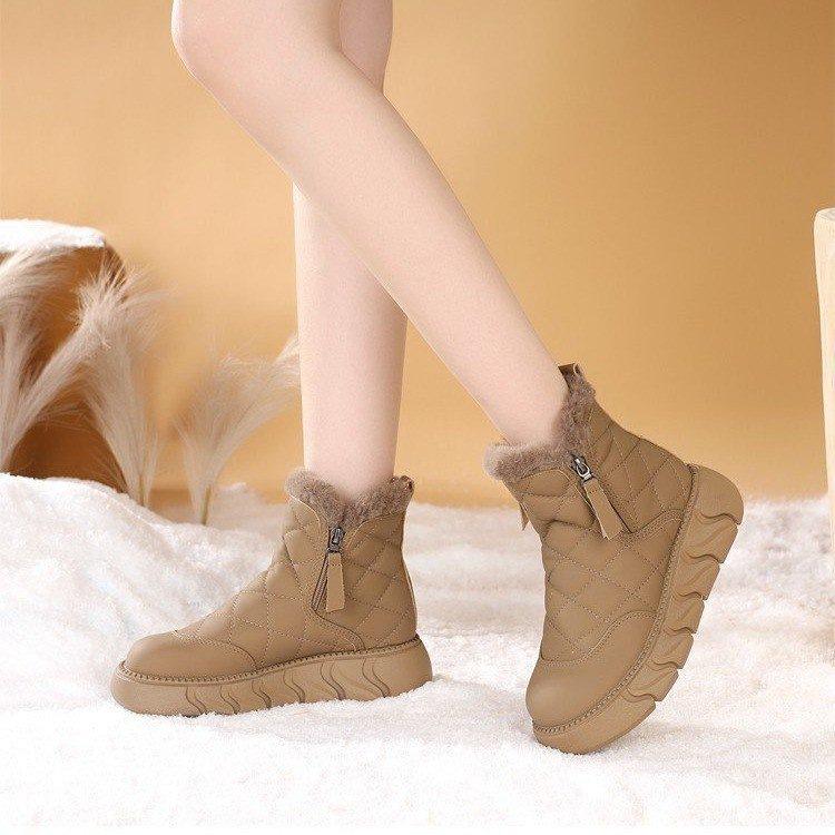 Thick-bottomed fleece thickened warm plush snow boots winter new lightweight non-slip short boots