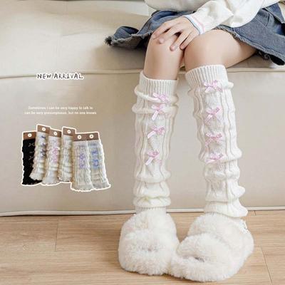 Sweet Korean Style Children's Leg Warmers Harajuku JK Knitted Leg Cover Woolen Foot Cover Plaid Bow Socks Autumn/Winter