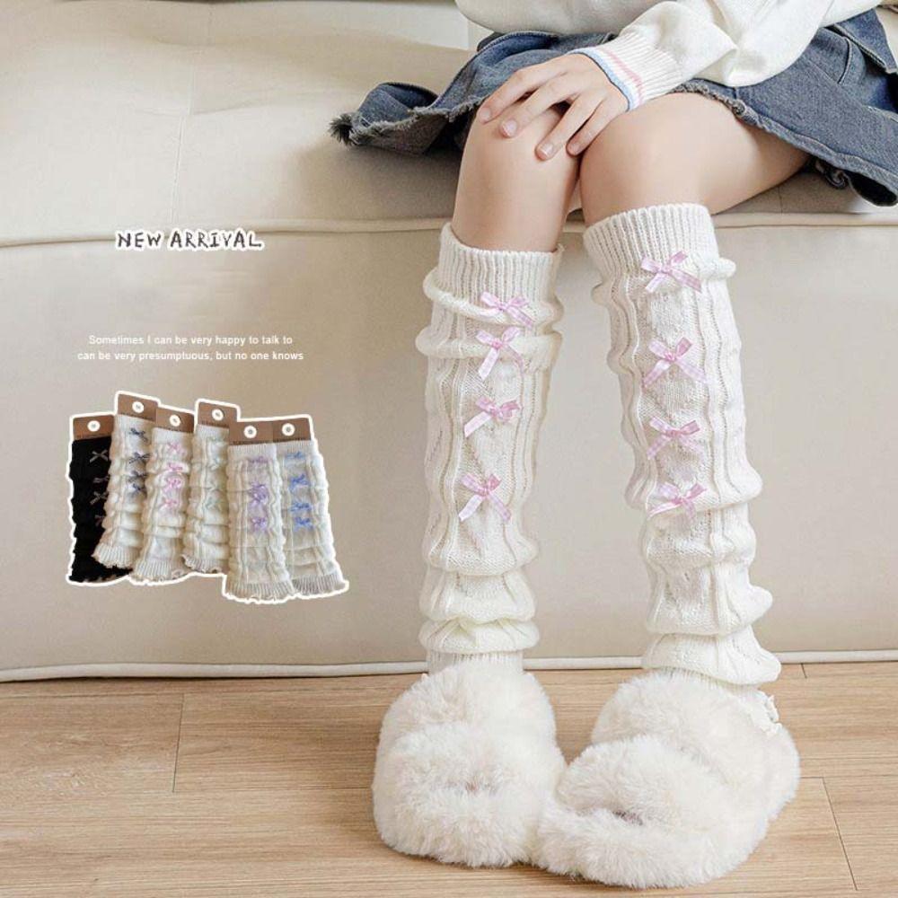 Harajuku Children's Leg Warmers Korean Style Plaid Bow Socks Cute Knitted Leg Cover  Baby