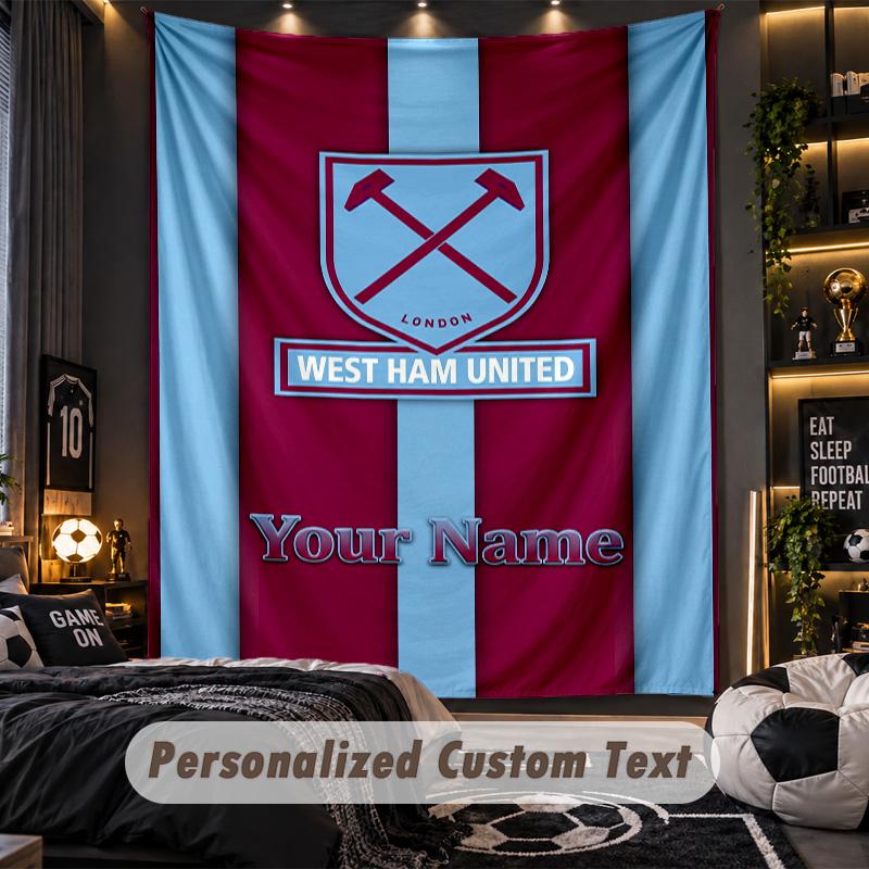 TapestryWest Ham United FC Custom Name Text Personalized Wall Hanging Tapestry Home Wall Decor