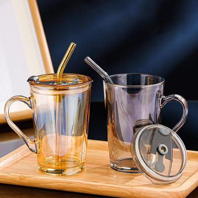 Kubek na śniadanie o dużej pojemności 450 ml z pokrywką ze słomką, kubek do kawy, kubek na sok, kubek do herbaty, kubki do wody, naczynia do picia, przezroczysty kubek do picia