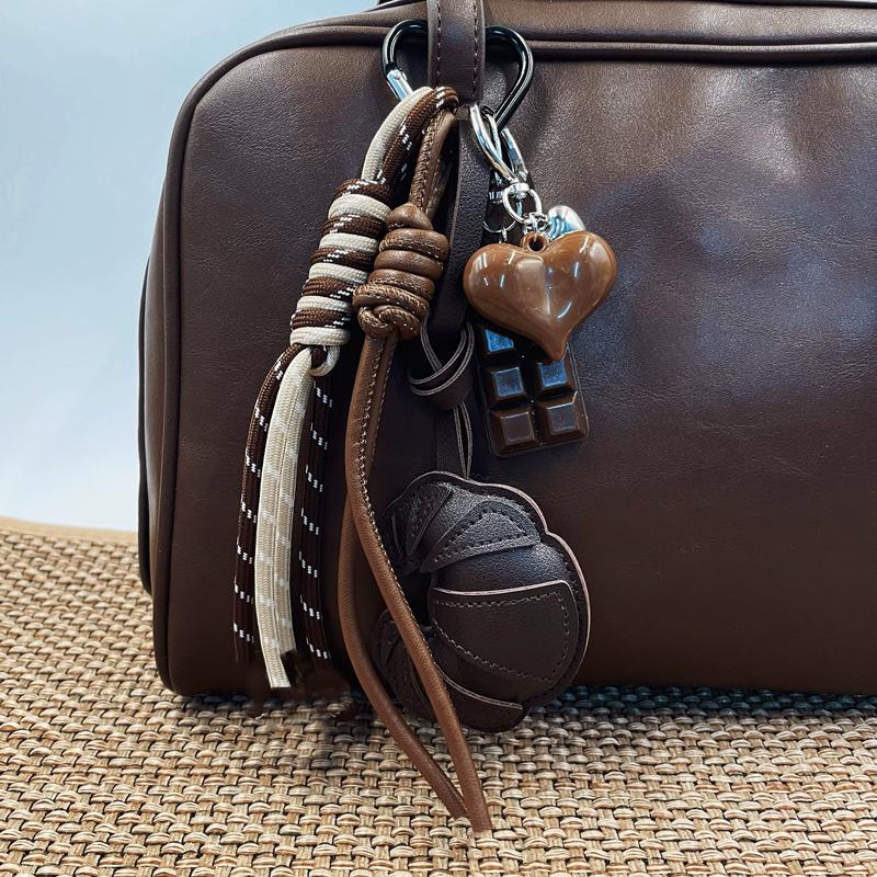 Tas Hanger Leer Croissant Sleutelhangers Hanger Tas Hanger Charms Ophangtouw Chocolade Hanger