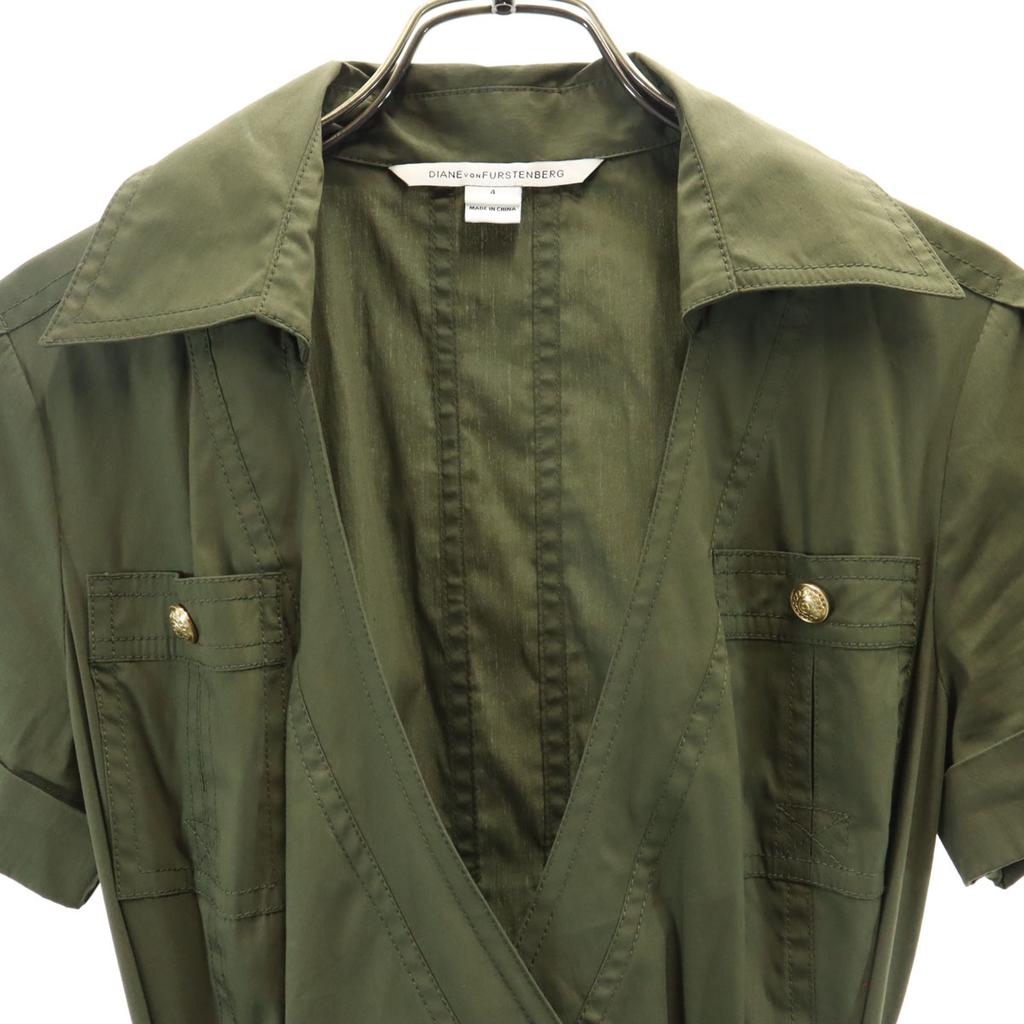 Diane von Furstenberg Rochie wrap cu mânecă scurtă kaki militar Femei Second-hand