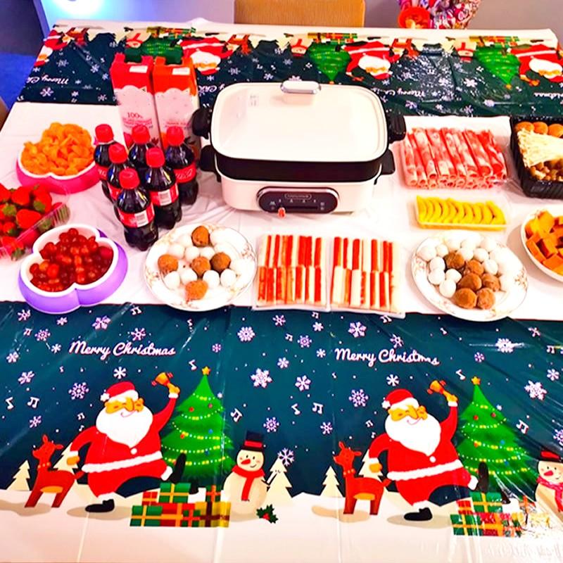 137x274cm Christmas Tablecloth PE Plastic Waterproof Oil-proof Rectangular Table Cover Cloth Christmas Table Decoration