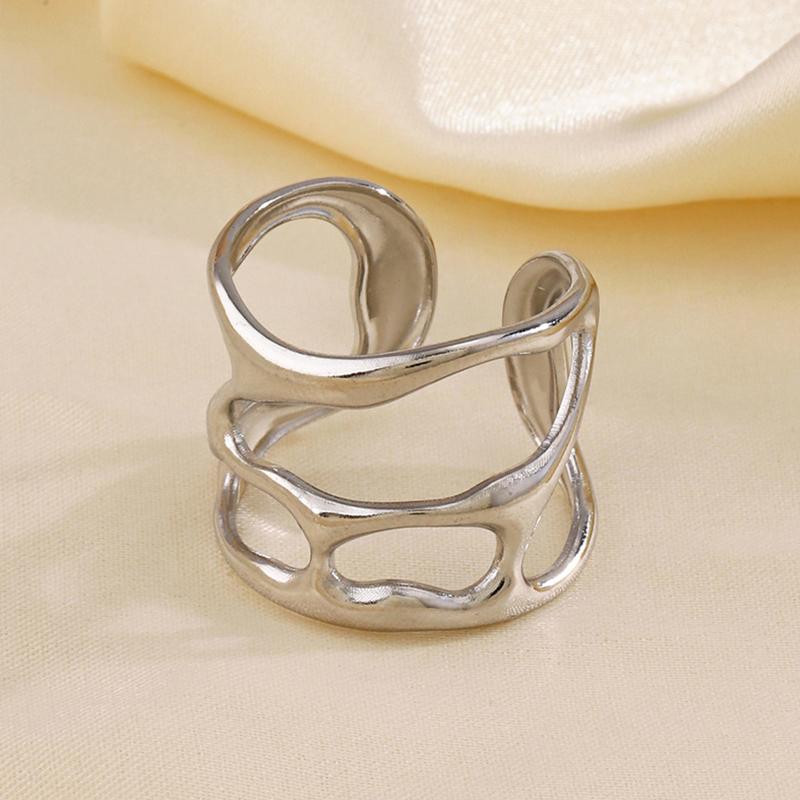 Stainless Steel Irregular Rings Vintage Geometric Metal Lava Open Rings for Women Hollow Cool Punk Finger Ring Jewelry Gifts