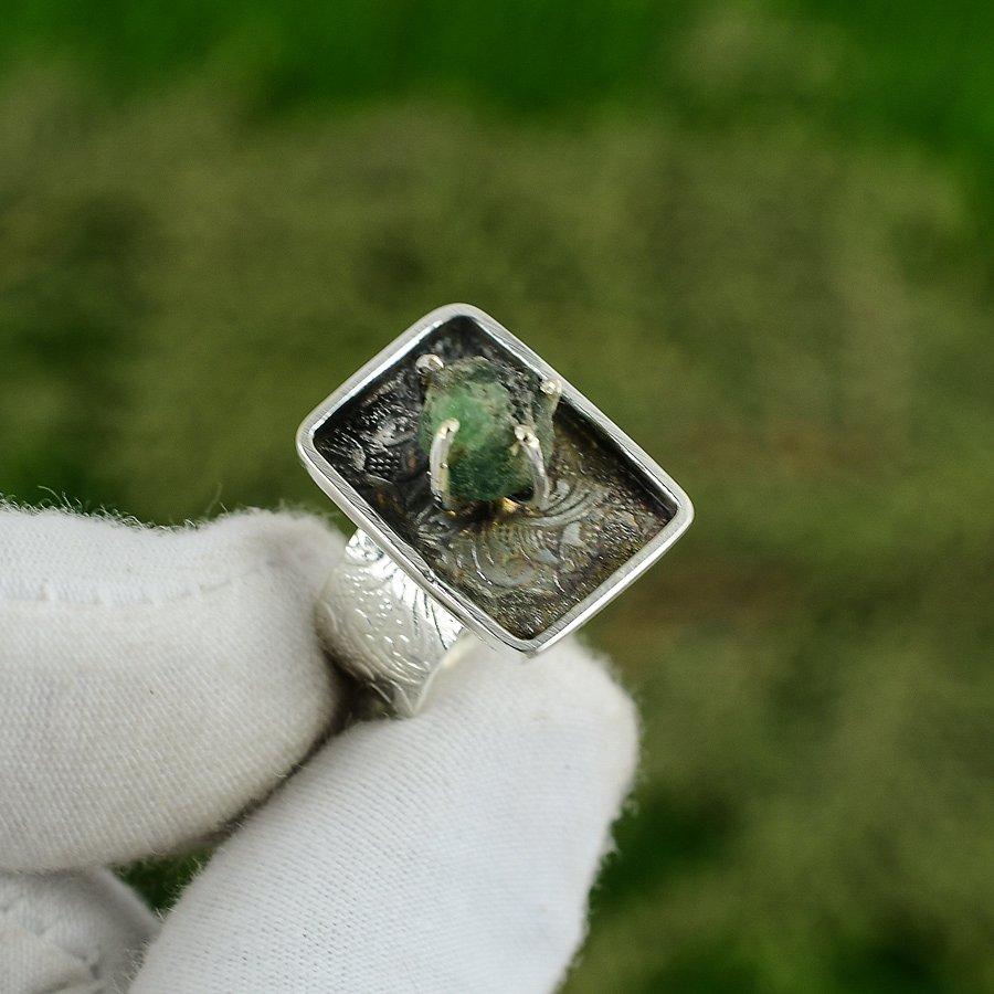 Gift For Women Solitaire Adjustable Ring 925 Silver Natural Apatite Rough Adjustable