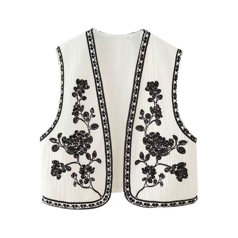 Leisure Sleeveless Embroidered Vest Casual Retro Sleeveless Embroider Vest Female