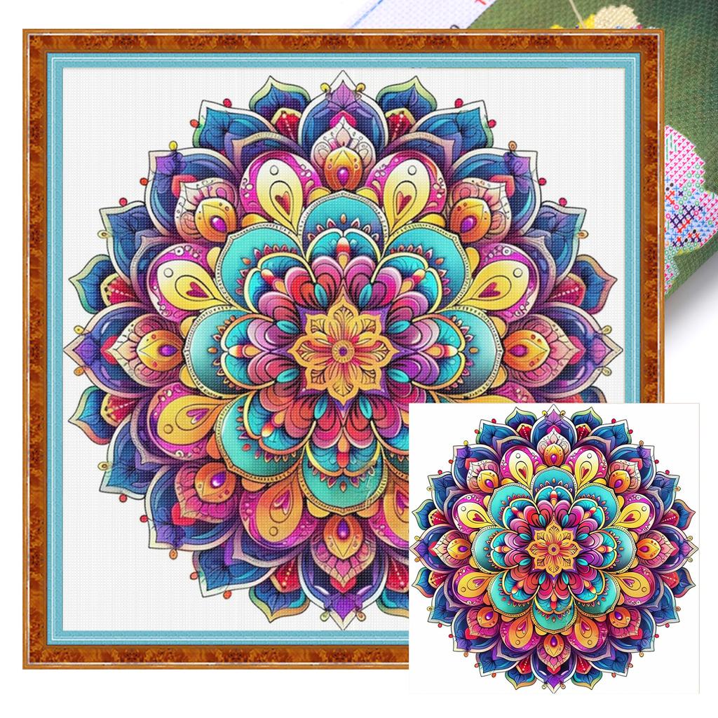 Mandala Full 11CT DIY Stamped Needlework Embroidery Kit 40x40cm Printed Cross-Stitch Kits for Beginners Adults Home Decor