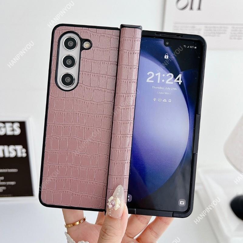 Leather Crocodile Pattern Texture Flip Case For Samsung Galaxy Z Fold6 Fold5 Fold4 Fold3 Hinge Style Back Cover Anti Drop Protector Shell