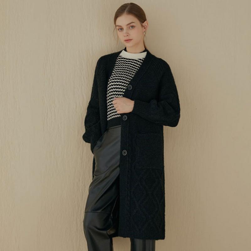 Maribon Cable Puff Sleeve Long Cardigan 4 Selections Choose 1