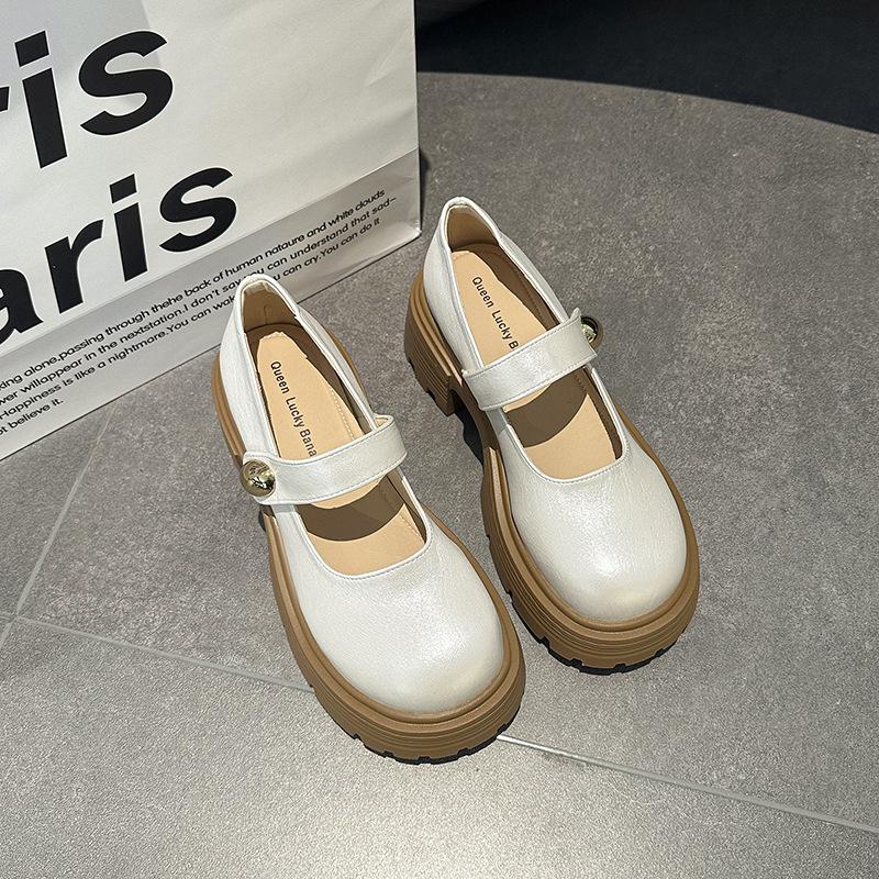 2025 vår och sommar nya japansk stil retro explosion plattform små läderskor vardagliga tjock klackhöjd Mary Jane enskilda skor