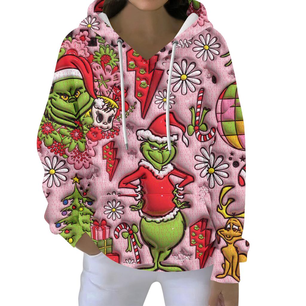 Christmas Hoodies For Women Funny Cute Printed Holiday Sweatshirt Winter Oversized Pullover Tops