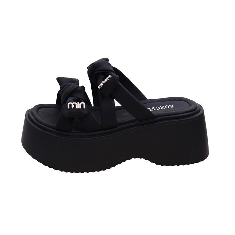 Skirt, bow, summer women's cool slippers, versatile fashion, outer wear slippers, personalized fashion sense, thick bottom, one-word drag