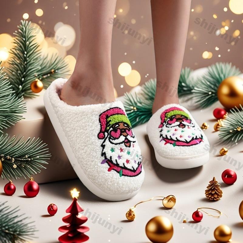 Mode Damen Weihnachtsmann Baumwollpantoffeln Neue Niedliche Cartoon Anti-Rutsch Winter Warme Baumwollpantoffeln Damen Indoor Zuhause Boden Flauschige Pantoletten