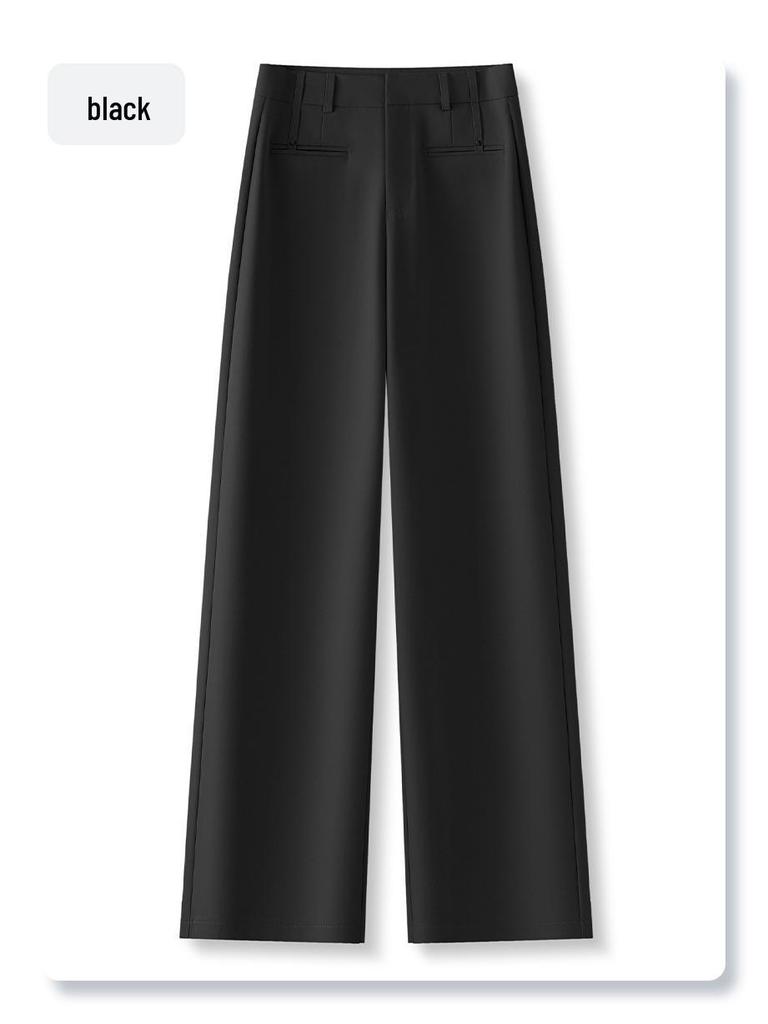 Women's Khaki Wide-Leg Suit Pants: 2025 Spring High-Waist Straight-Leg Style for Casual and Formal Wear