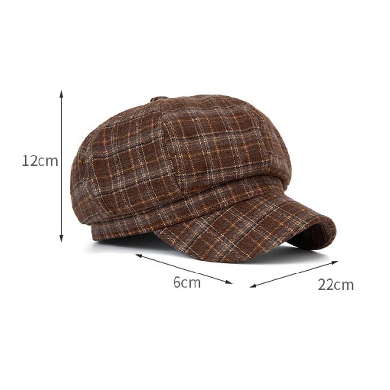 Vintage Plaid Beret Women's Autumn Winter Octagonal Cap Painter's Cap