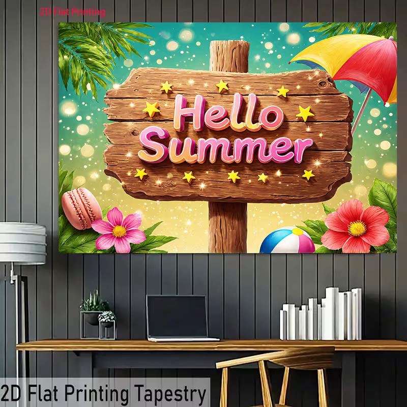 

2D Colorful Hello Summer Tapestry for Room & Party Decor 47.2x31.5inch/120*80cm