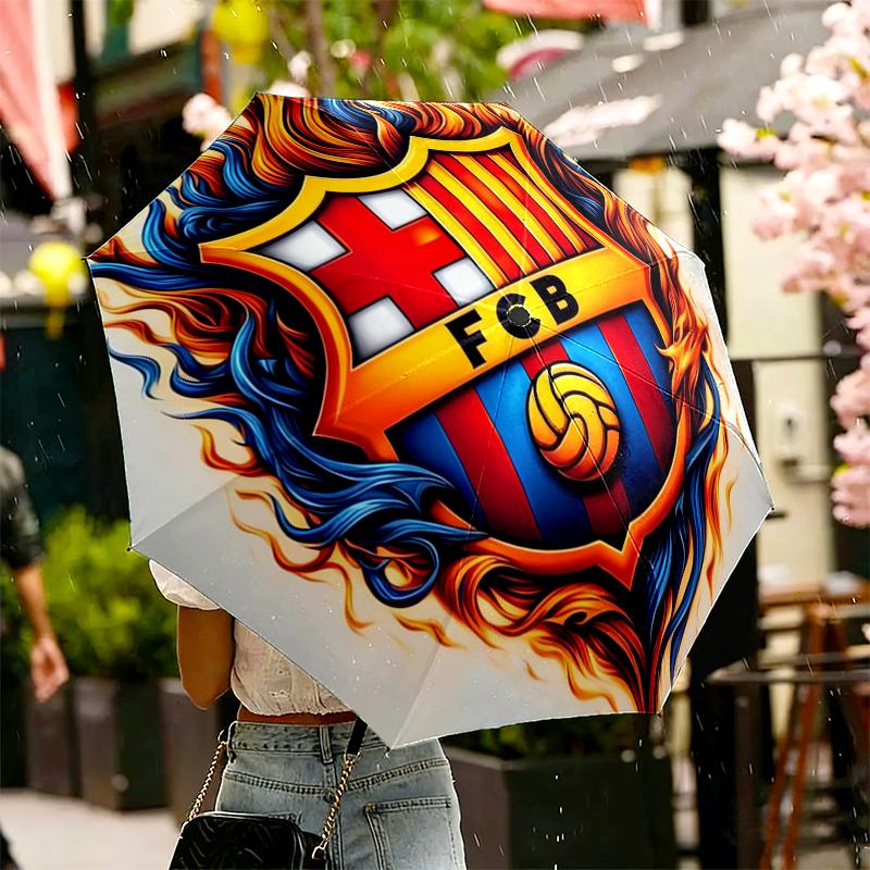1pc Sturdy 8-Bone Auto Umbrella, Barcelona FC Umbrella, Digital Printed, Foldable Umbrella for On-the-Go Outdoor Use
