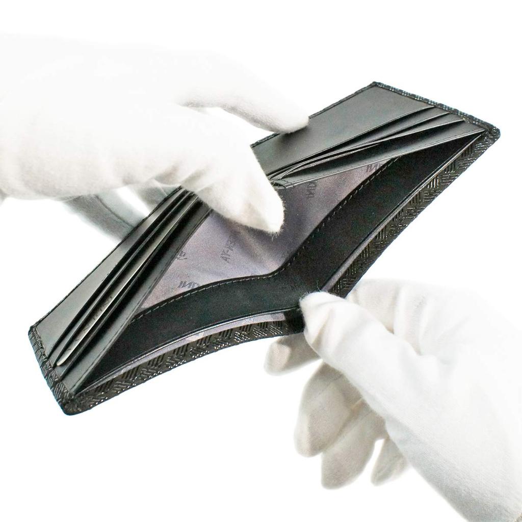 Inden Billfold No Coin Black with Black Ajiro Weave [Inden-ya] Bi-fold Wallet, I, Pocket, Deerskin, Lacquer, Pattern, 2005-01-158