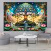 Fantasy Forest Tree Tapestry Green Nature Tree Of Life Tapestry For Bedroom Aesthetic Waterfall Lotus Flower Natural Landscape