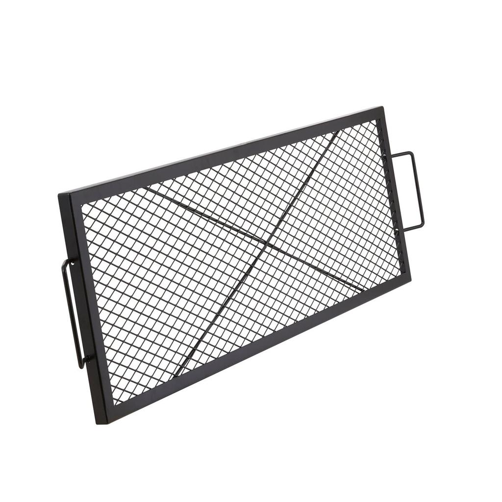 X-Marks Fire Pit Grill Grate, Rectangle Cooking Grate, Heavy Duty Steel Campfire BBQ Grill Grid with Handle & Support X Wire, Portable Camping