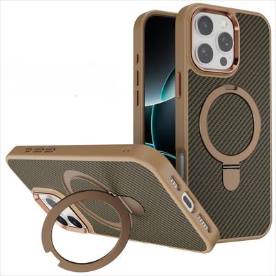 For iPhone 11 12 13 14 15 16 Pro Max Plus Phone Case Magnetic Metal Stand Kevlar Pattern Carbon Fiber Anti Drop Slim Cover