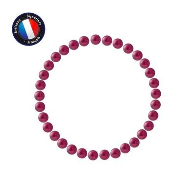 Bracelet - - Genuine Freshwater Cultured Pearl 5-6 Mm Cherry Red - Elastic - 18 Cm