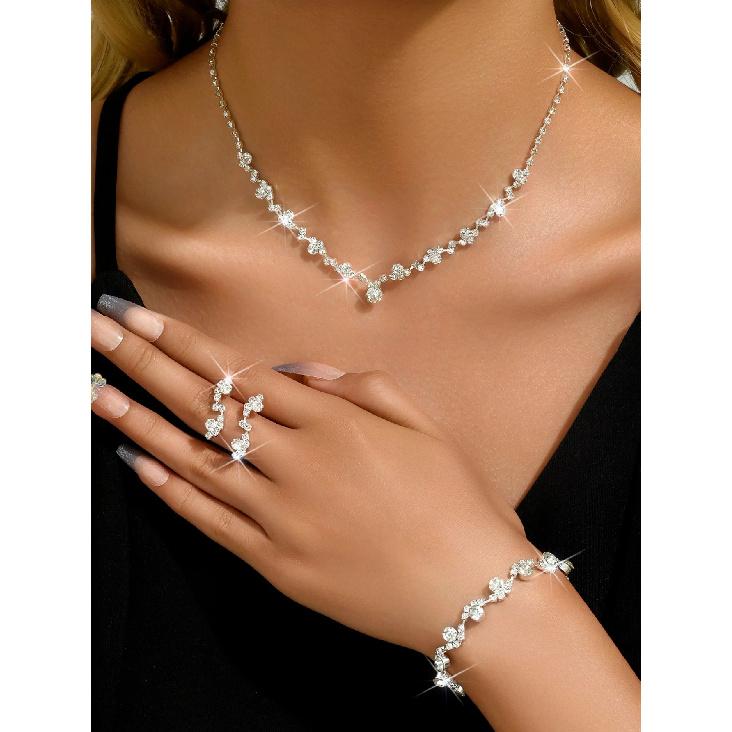 4-piece women's flower necklace with earrings and bracelet set, wedding party accessories