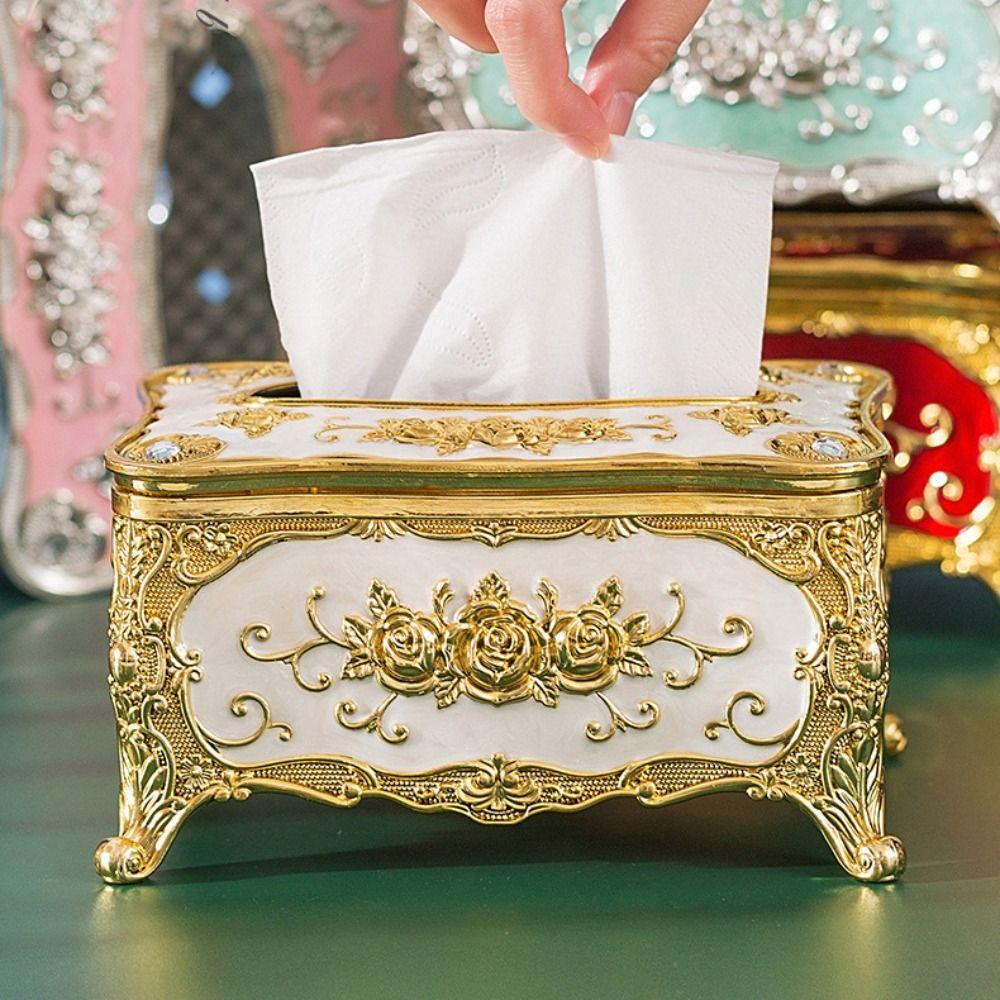 Rose Pattern Napkin Holder Light Luxury Tissue Dispenser Desktop Tissue Box  Hotel KTV Decoration