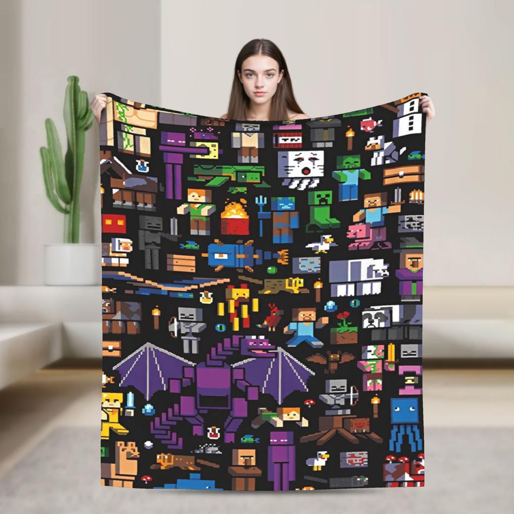 Knitted Blankets My M-Miners Flannel Lightweight Thin Throw Blanket Creepin It Real Pixel Game Crafts for Bedroom Sofa Bedspread