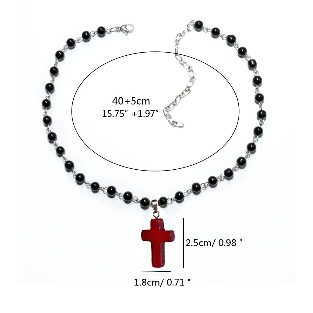 Gothic Pearl Beaded Choker Cross Pendant Necklace Punk Crucifix Neckchain Religious Clavicle Chain Party Accessory