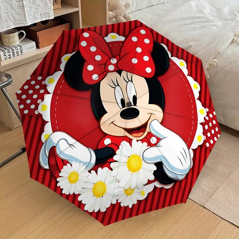 1PC Minnie Mouse Flowers Umbrella-8-Rib Reinforced, Automatic Open, Lightweight & Durable, Cute Fashion Accessory for Outdoor-W189