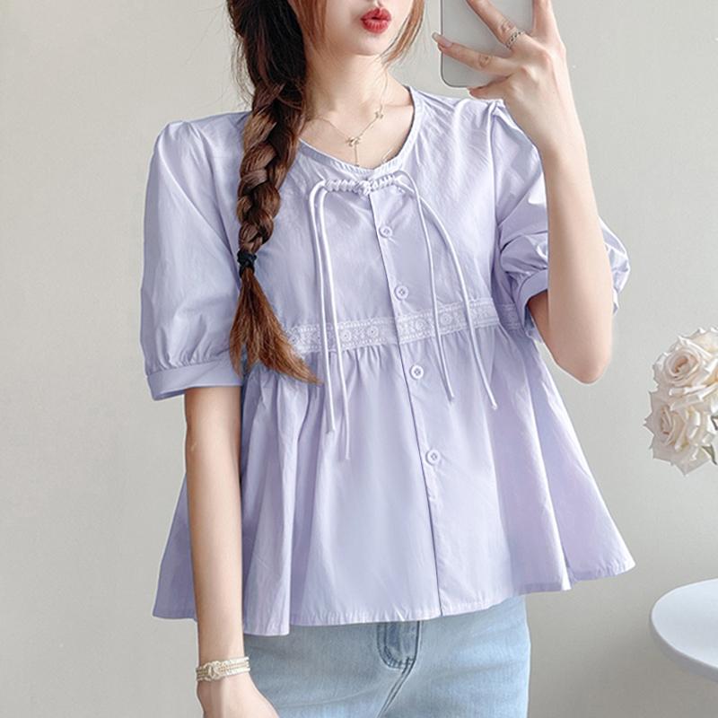 

Vonda Женские летние блузки с круглым вырезом и короткими рукавами S фиолетовый