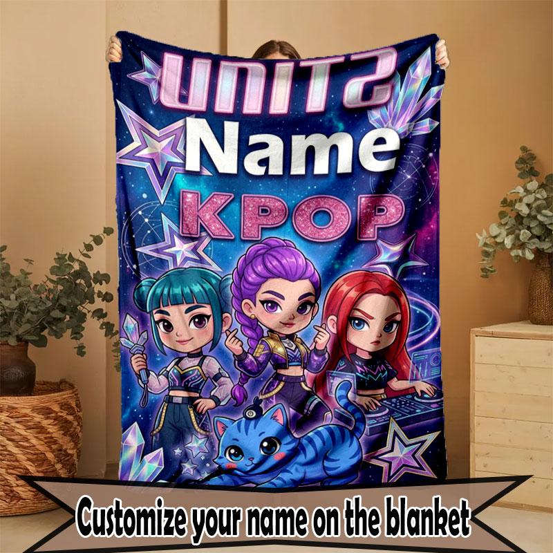 Custom Name Personalized Demon Hunters Kpop Print Blanket, Home Decor, Bedroom, Sofa, Camping, Couch, Gifts for Birthday Christmas