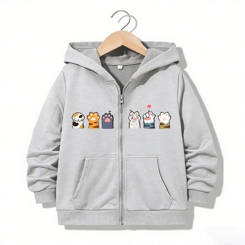 Zipper Hoodie Funny Casual Cat Paw Letter Hoodies Jackets Boys Girls Y2k Kawaii Zip Up Sweatshirt Spring Autumn Hoodies