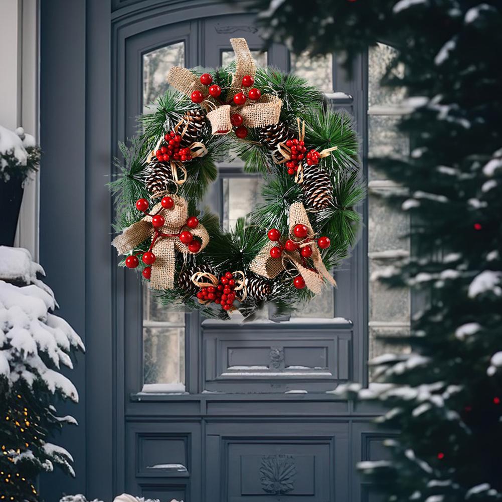 2025 Christmas Wreath Front Door Wreath with Lights Window Wall Garland Christmas Decoration Art Wreath Ornaments 20/30/32/40CM