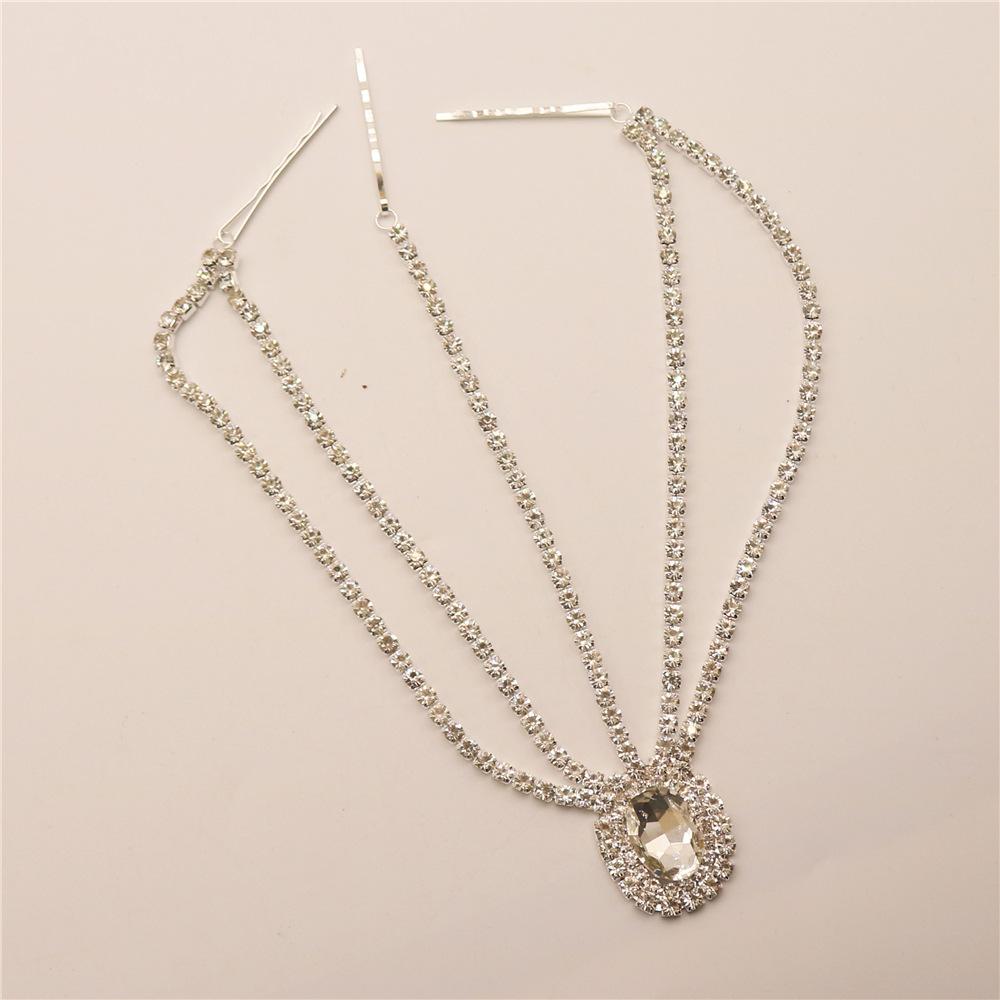 Cross-Border New Arrival Bohemian Water Drop Forehead Lace Bridal Headdress European and American Retro Crystal Headband