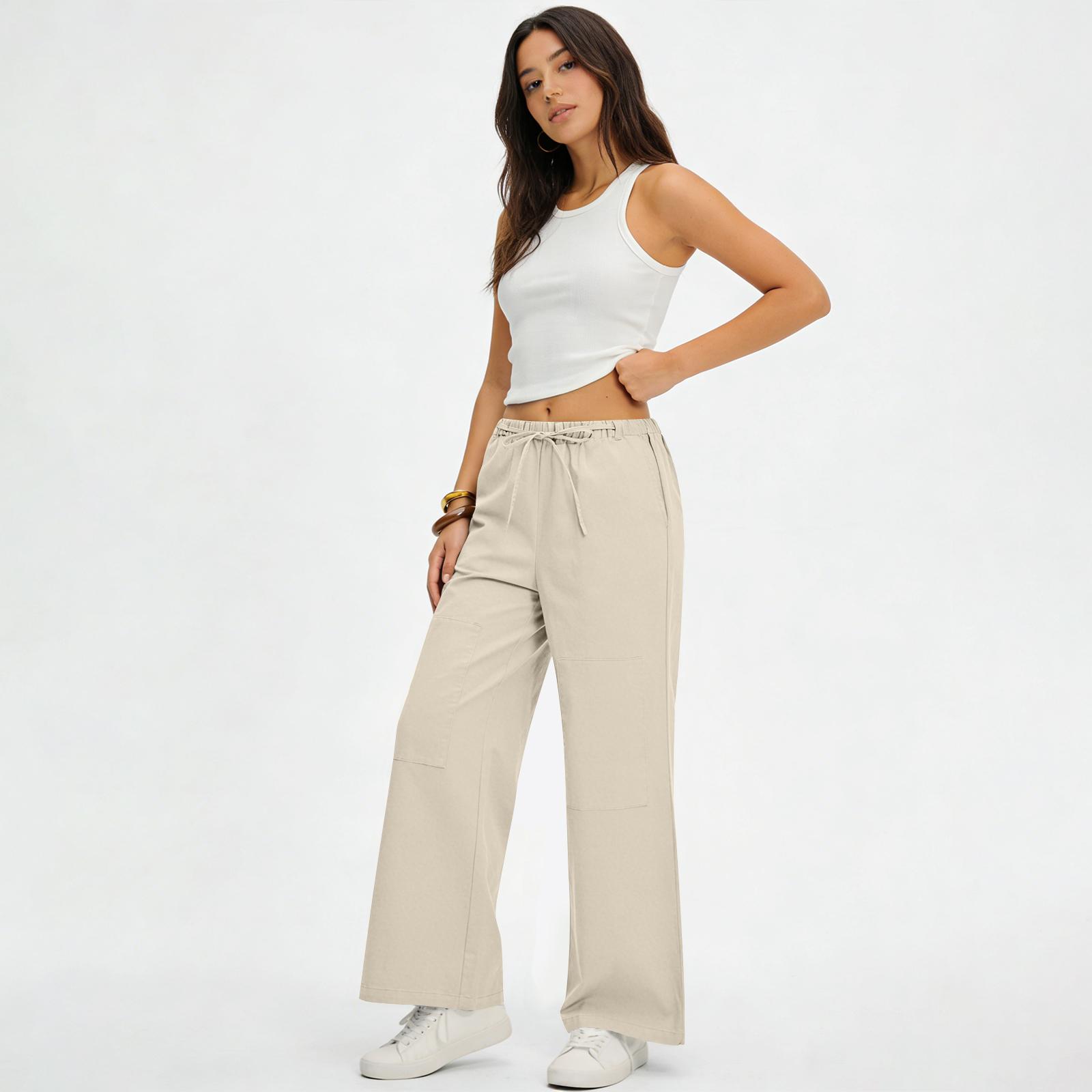 

Women s Casual Fashion Cotton-Linen Blend Wide-Leg Pants With Side Pockets XL хакі