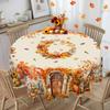 1 Piece Autum Collection Theme Round And Rectangular Tablecloth, Various Sizes, Pumpkin And Autum Fallen Leaf Print Pattern Decorative Tablecloth, Tha