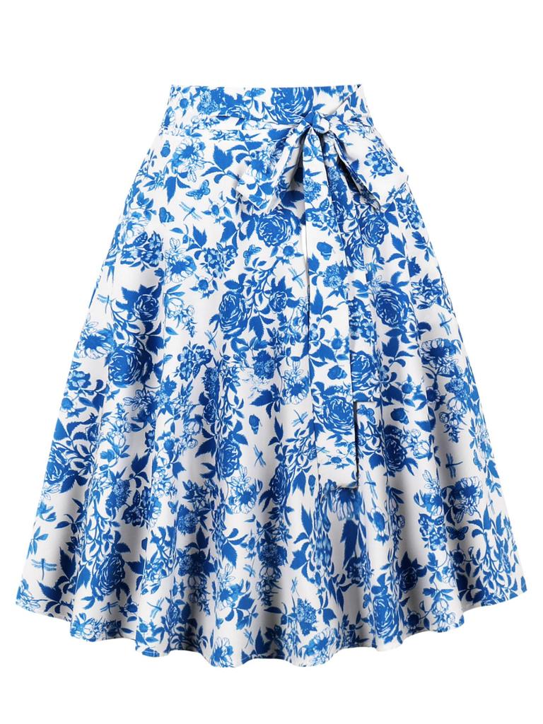 2024 Spring Collection Waist-Tie Print Midi Skirt