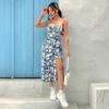 New Floral Suspender Split Dress European and American Printing Sexy Slim Fit Medium and Long Spicy